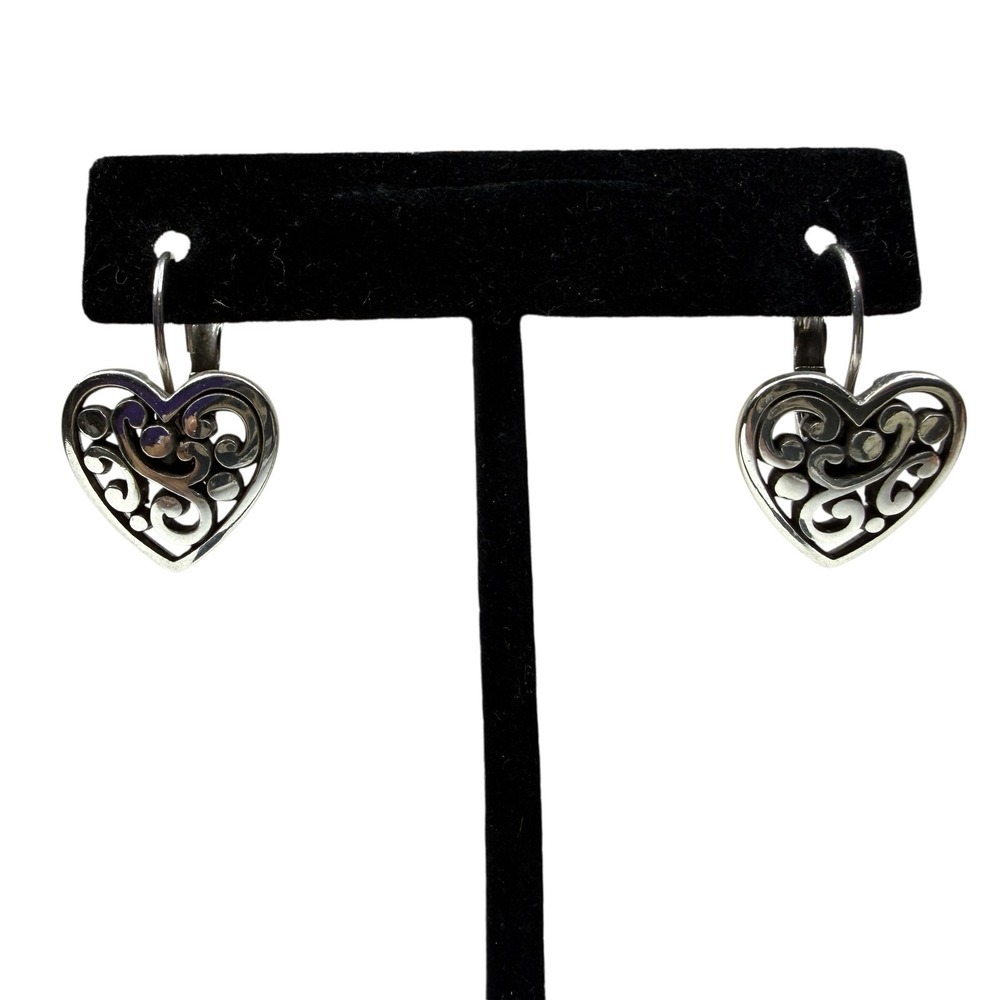 Elegant Silver-Tone Heart Scroll Leverback Dangle Earrings Fashion Jewelry